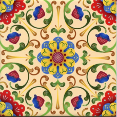 Ceramic Tile - Ecru Folk Art Flowers